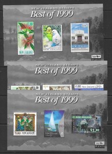 NEW ZEALAND 1999 BEST OF 99 3  M/SHEETS IN FOLDER  MNH