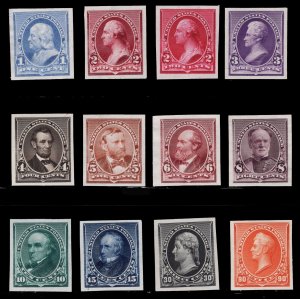 MOMEN: US STAMPS #219P3-229P3 PROOF ON INDIA XF CHOICE SET LOT #85233