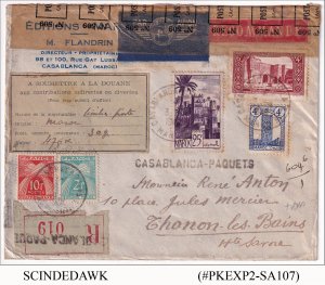 MOROCCO 1948 REGISTERED ENVELOPE FROM CASABLANCA to THONON LES BAINS WITH STAMPS