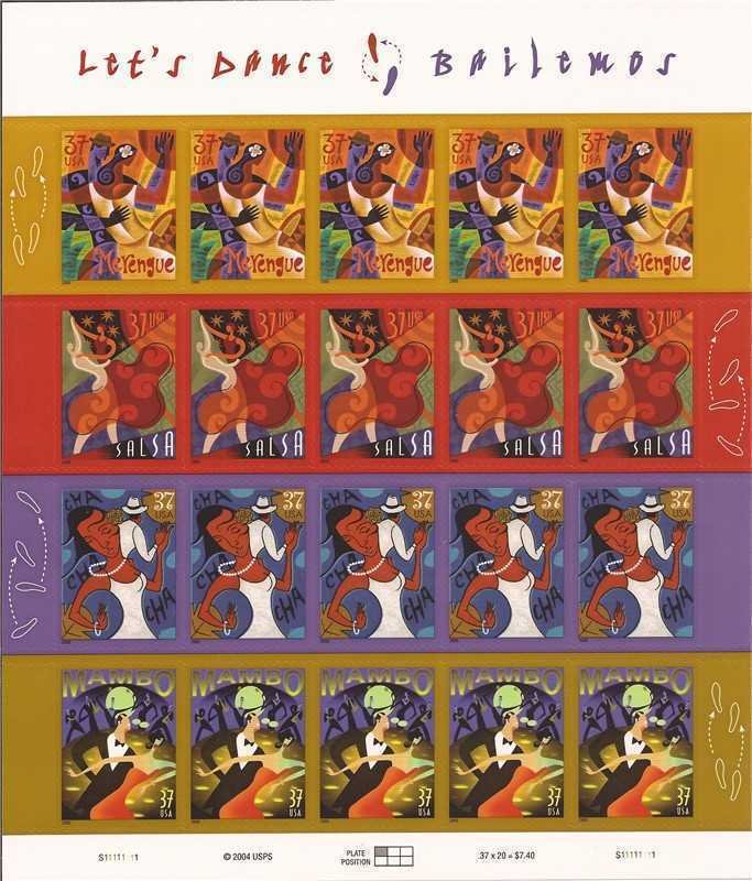 US Stamp - 2005 Let’s Dance - 20 Stamp Sheet -   #3939-42