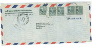 US 820 1953 15c Buchanan (part of the presidential/prexy series) x5 paying 5 times the 15c per half ounce airmail rate to Europe