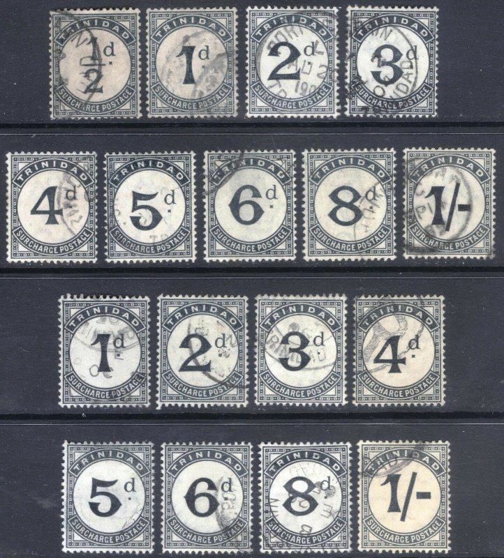 Trinidad 1885-1907 1/2d-1/- POSTDUE 2 SETS SGD1-D17 ScJ1-J17 VFU Cat£165($216)