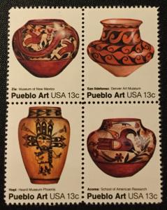 US #1706-1709 MNH Block of 4 Pueblo Art Pottery SCV $1.00 L10