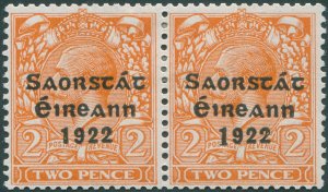 Ireland 1923 2d orange Die II Variety long 1 in 1922 SG70a coil pair unused