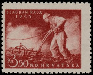 ✔️ CROATIA 1945 - LABOR DAY PLOWMAN - PERF L11½ - SC. 81 ** MNH OG [CR178]