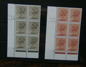 Great Britain 16p Machin Olive and 16.5p Brown in block x 6 MNH