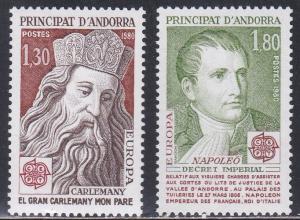 French Andorra # 279-280, Europa - Charlemagne & Napoleon, NH, 1/2 Cat