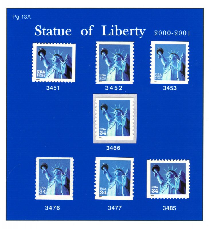 (13A) 3451- 3453, 3466 3476-77 3485 Statue of Liberty (PREMIUM SET) MNH