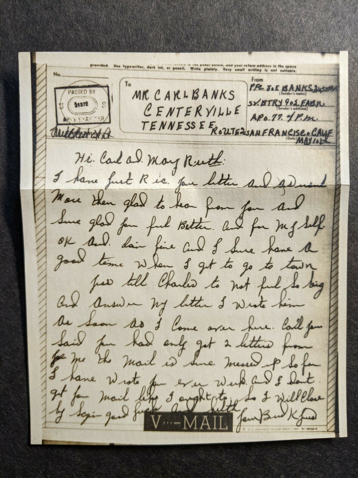 APO 77 SCHOFIELD BARRACKS, OAHU, HI 1944 Censored WWII Army Cover V