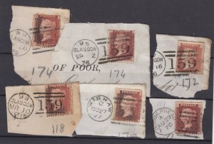 GB QV 1d Red On Piece Collection Of 6 With Postmarks Postal History BP9495