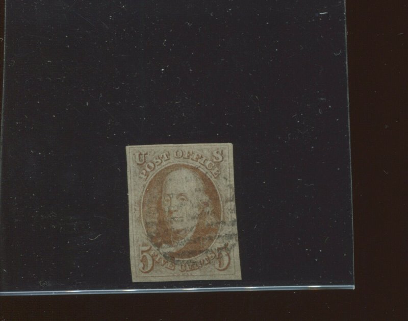 Scott #1 Franklin Imperf Used Margin Stamp with PF Cert (Stock 1-203)