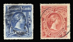 Falkland Islands #20-21 (SG 41-42) Cat£575, 1898 2sh6p and 5sh, set of two, ...