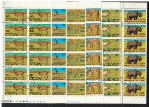 Chad WWF Endangered Animals 6v Blocks of 12 stamps A 1979 CTO SC#367-372