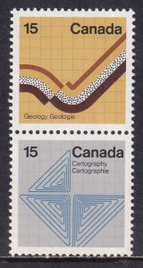 Canada 1972 Sc 582, 585 Earth Sciences Se-tenant Vertical Pair Stamp MNH