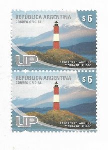 ARGENTINA 2010 LIGHTHOUSE TIERRA DEL FUEGO 1 VALUE MINT NEVER HINGED PAIR