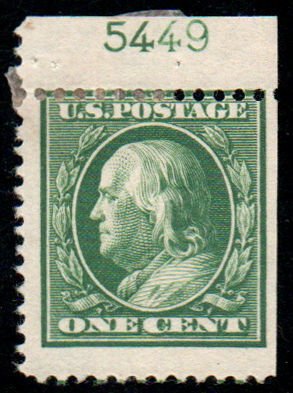 US #374 PLATE NUMBER SINGLE, VF mint hinged, super fresh color and nicely cen...