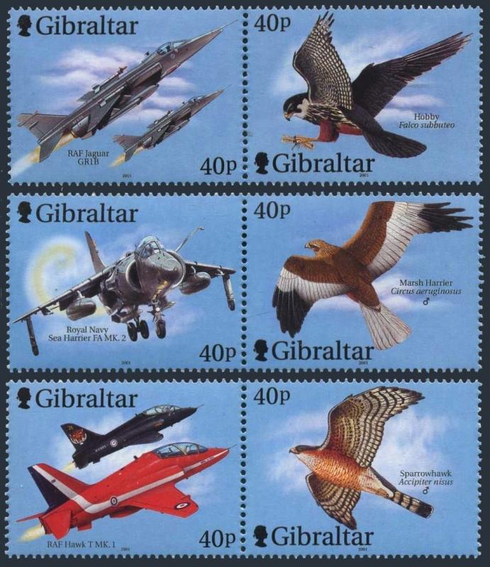 Gibraltar 2001,Fighter planes & Raptors  MNH set  # 887-889
