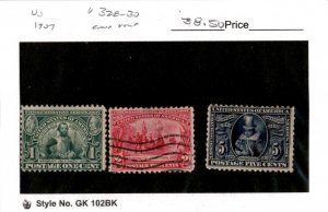 United States Postage Stamp, #328-330 Used, 1907 Jamestown (AF)