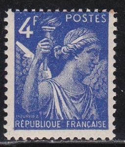 France # 387, Iris, NH, slight staining