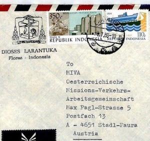 INDONESIA Cover *Larantuka* Missionary Air Mail MIVA Austria 1986 CM154
