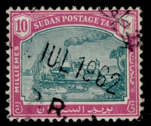 SUDAN GVI SG D14, 10m green & mauve, FINE USED. Cat £21.