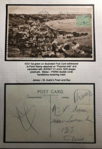 1933 Jersey Channel Island England RPPC Postcard Cover St Aubins Town & Bay