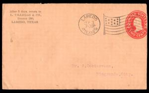 TEXAS LAREDO 1909 SEP 3  FLAG CANCEL