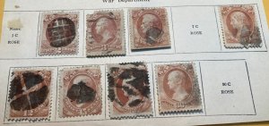 KAPPYSTAMPS  UNITED STATES #O84/O92 1873 WAR DEPT OFFICIALS 8 DIFFERENT  G132