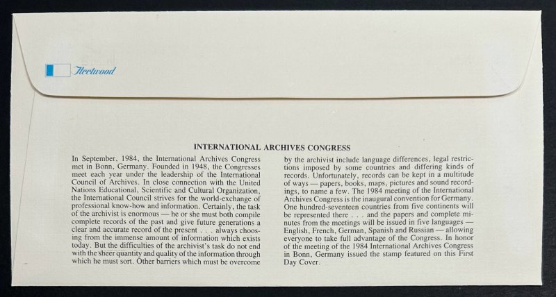 Germany, 1984, SC#1425, Medieval Document Computer, FDC, VF