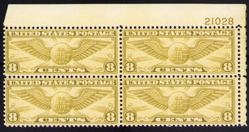 US Scott C17 8¢ Winged Globe Plate Bock 1932  CV $37.50  MNH