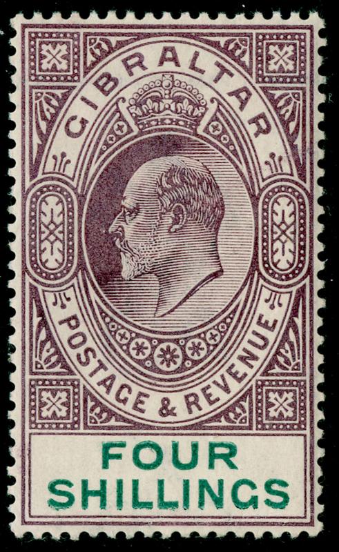 GIBRALTAR SG53, 4s dull purple & green, VLH MINT. Cat £140.