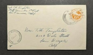 1945 WWII US Navy Staff Commander 7th Fleets Censored Airmail Cover to CA