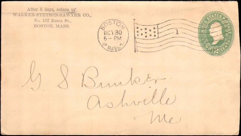 MASSACHUSETTS BOSTON 1897 OCT 30  FLAG CANCEL ( 1 )