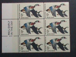 ​UNITED STATES-1968-SC#1362 WATERFOWL-WOOD DUCKS BLOCK OF 6 WITH EDGE-MNH VF
