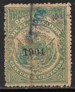 EL SALVADOR 1904 50c ARMS Municipal Revenue Ross M90 VFU