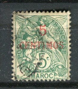 FRENCH COLONIES; MOROCCO 1900s classic Mouchon surcharged used 5c. Postmark
