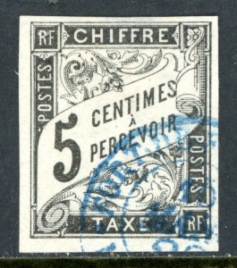 France 1884 Colony General Issues Postage Due 5¢ Black Imperf Sc #J5 VFU L38