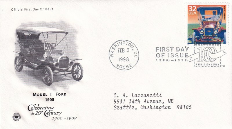 1998, Model T Ford-1908, PCS, FDC (E12244)