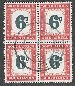 South Africa, 1952, Scott #J44 Block of 4, Used, Very Fine