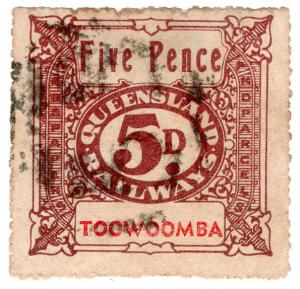 (I.B) Australia - Queensland Railways : Parcel Stamp 5d (Toowoomba)