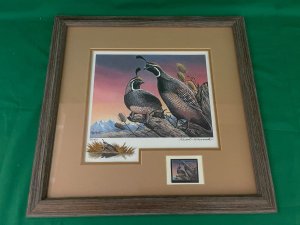 1980 Washington State Upland Bird Stamp Print California Quail by Keith Warrick