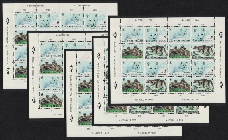 Finland WWF Arctic Fox 5 Sheetlets A 1993 MNH SC#907 a-d SG#1310-1313