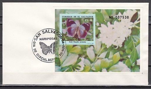 Salvador, Scott cat. 1262. Butterfly s/sheet on a First day cover.