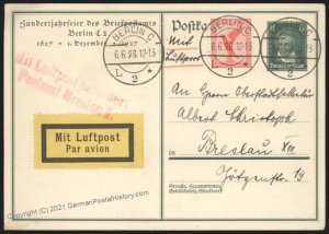 Germany 1928 Weimar Luftpost Early Airmail Cover Berlin Breslau 105757