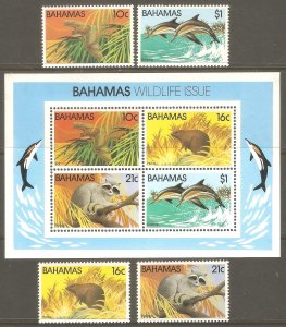 BAHAMAS Sc# 514 - 517a MNH FVF Set4 + SS Wildlife Animals 1982