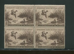 1942 United States Federal Duck Stamp #RW9 Mint Never Hinged F/VF OG Block of 4