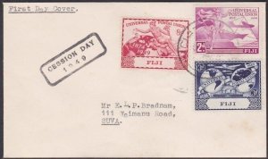 FIJI 1949 UPU 3 values on FDC ex Suva with CESSION DAY handstamp...........a3833