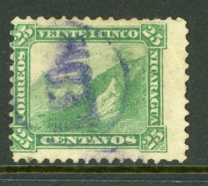 Nicaragua 1869-73 Momotombo 25¢ Green Perf 12 w/ Leon Cancel L273