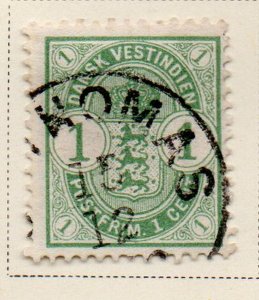 Danish West Indies Sc 21 1900 1 c light green Coat of Arms stamp used