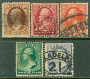 EDW1949SELL : USA 1887 Scott #212-17 Fine-Very Fine, Used. Minor faults Cat $185